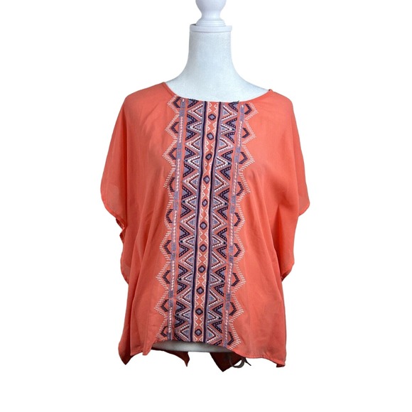 Blue pepper blouse Kaftan Women Small Coral Blue Tribal Southwestern‎ - Picture 1 of 13